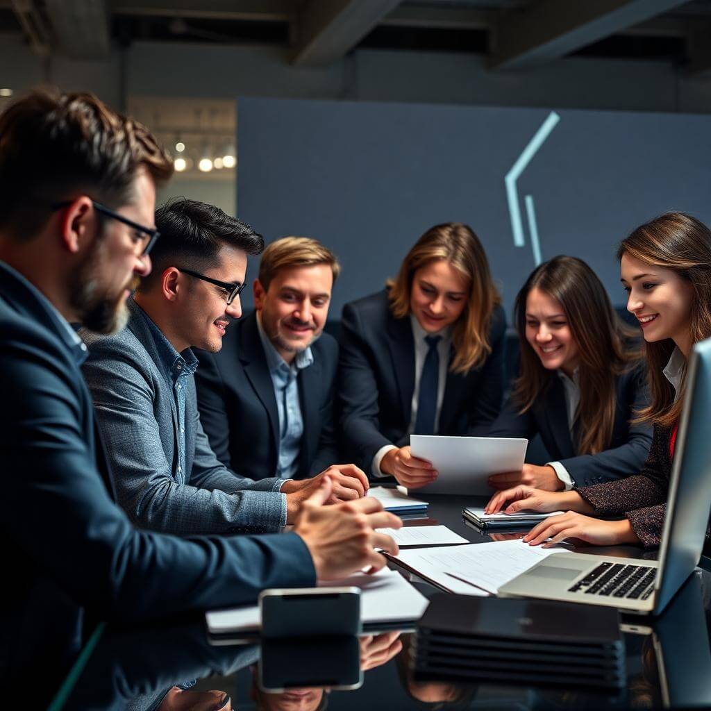 fractional marketing team has meeting in modern office
