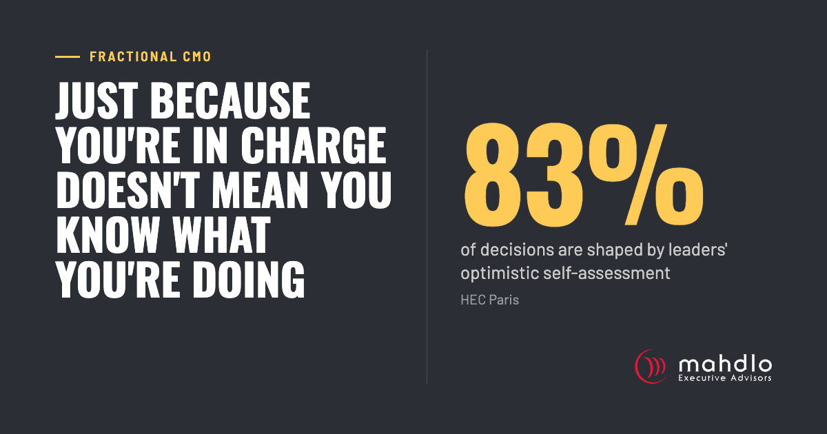 Mahdlo card: Just Because You're in Charge Doesn't Mean You Know What You're Doing. 83% of decisions are shaped by leaders' optimistic self-assessment (HEC Paris)