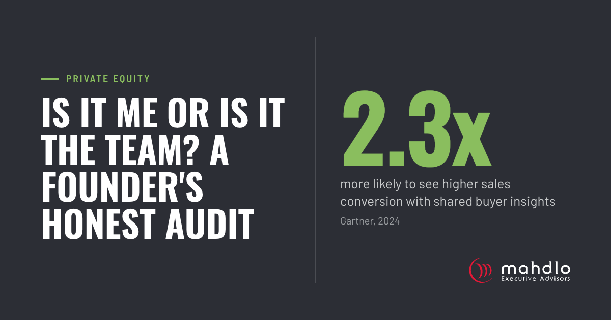 Mahdlo card: Is It Me or Is It the Team? A Founder's Honest Audit. 2.3x more likely to see higher sales conversion with shared buyer insights (Gartner, 2024)